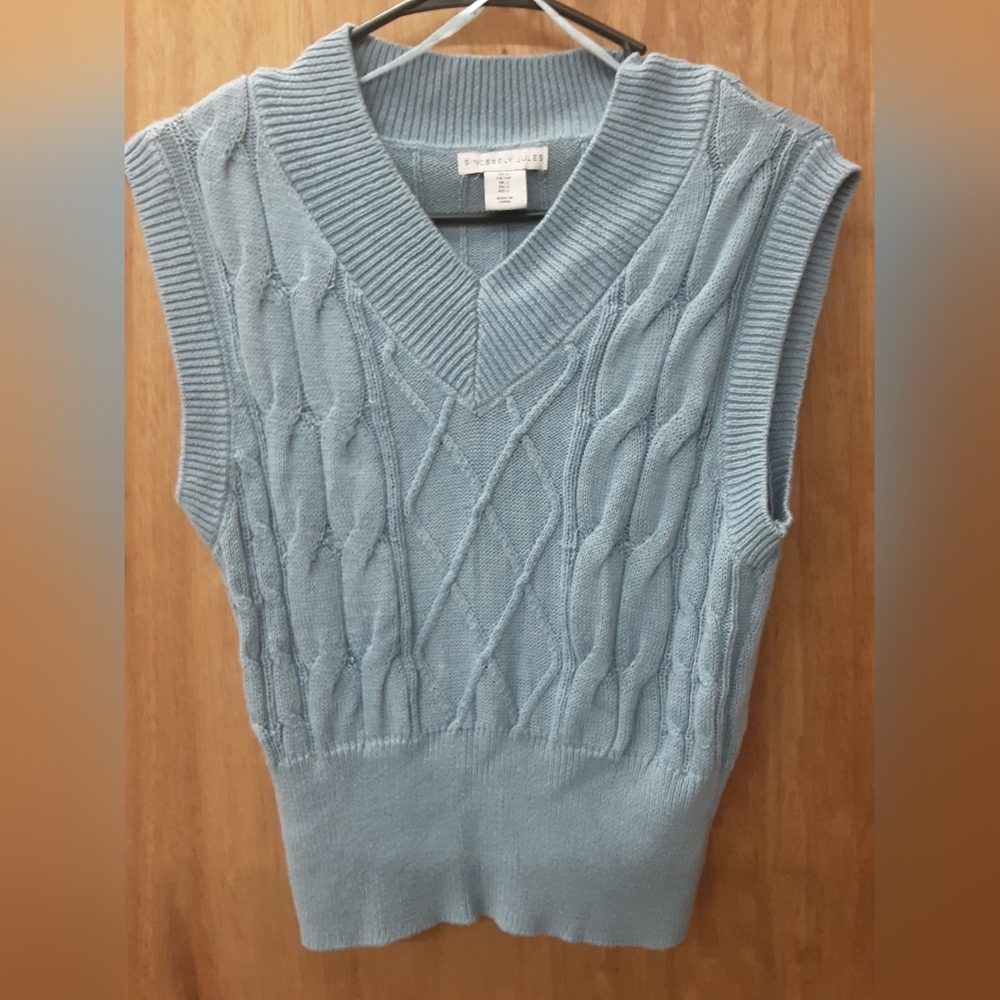 Sincerely Jules Sky Blue Cable Knit Sweater Vest. Size S.